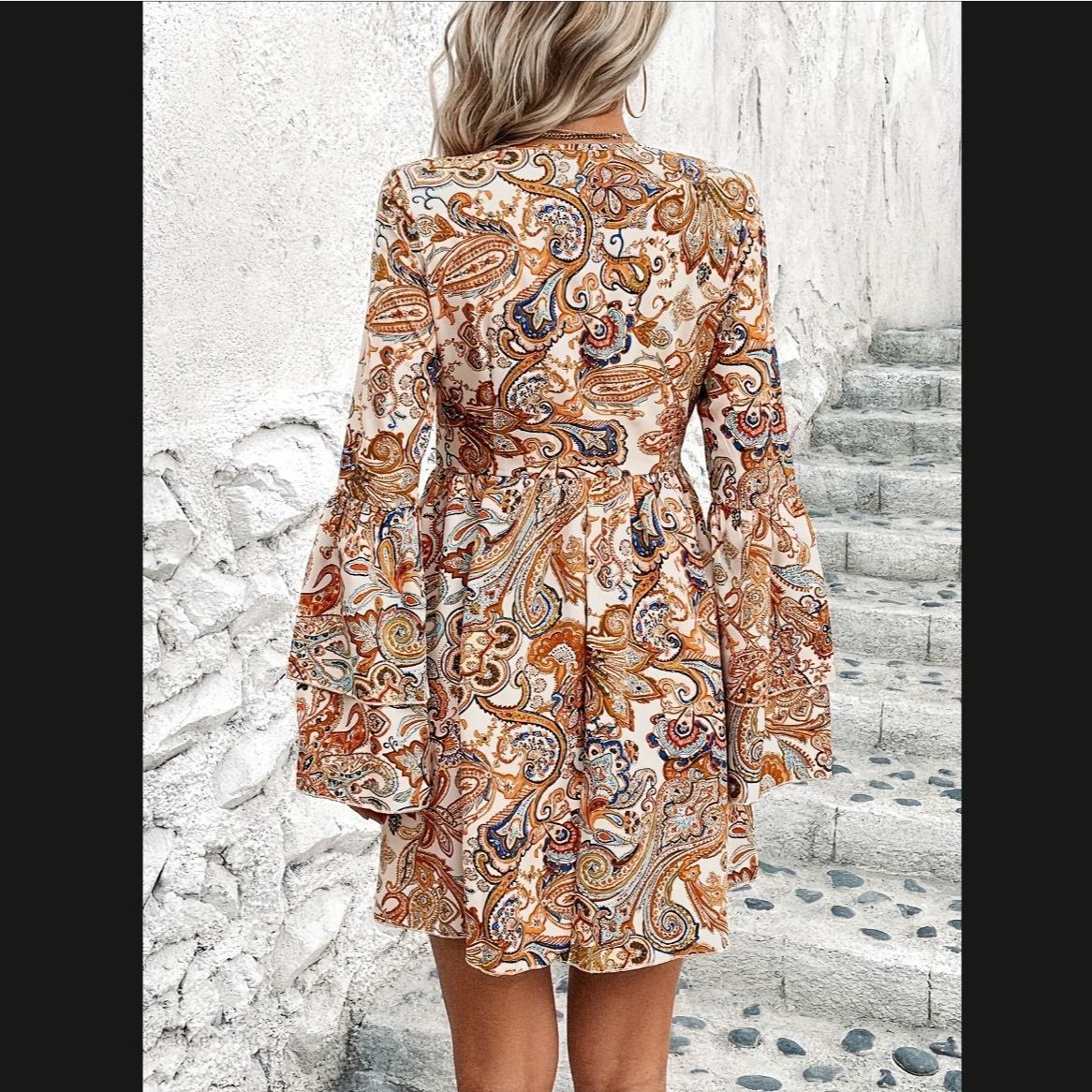European And American Temperament High Waist Printed Elegant Dress