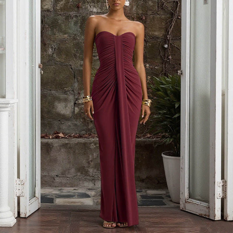 Women's European And American-style Sexy Pleated Tube Dress