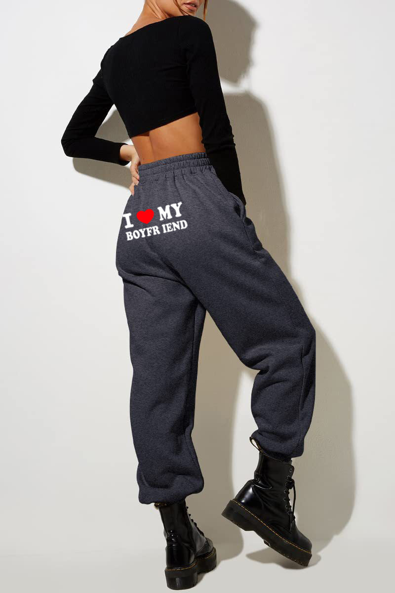 Pantalon imprimé « J'aime mon copain » Pantalon de survêtement décontracté pour homme et femme Pantalon de sport