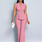 Elegant V-neck Top And Wide-leg Pants Two-piece Set For Women