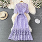 Summer Ladies Round Neck Crocheted Hollow Lace Dress
