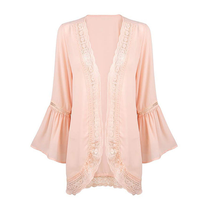 Ladies Sale Fashion Cardigan Lace Chiffon Long Sleeve Shirt