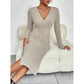European And American High Waist Slit Long Sleeve Dress