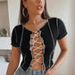 Women's Round Neck Slim-fit Pullover Black Top