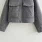 Autumn And Winter New Bead Leather Woolen Short Jacket Polo Collar Solid Color