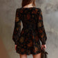 Elegant Floral Print V-Neck Velvet Dress