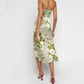 French Style Temperament Elegant Waist Slit Beauty Back Sling Dress Summer Printing