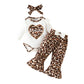 Embroidered Long-sleeved Triangle Romper Bow Leopard Print Bell-bottom Pants European And American
