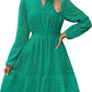 V-neck Hollow Eyelet Embroidered Cotton Long Sleeve Dress