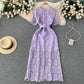 Round Neck Long Sleeve Lace Short Sleeve Crocheted Waist-slimming Long Dress