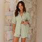 Two-piece Five-quarter Sleeve Striped Shirt Top Suit