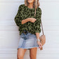Street Long Sleeve Lantern Sleeve Loose Leopard Print Knitted Sweater