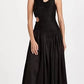 Robe mi-longue plissée à taille évidée pour femme, couleur unie