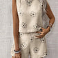 Casual Craft Stripe Printing Sleeveless Tank Top Shorts Suit