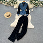 Chic Niche-style Blue Denim Spring Set With A French-inspired Cinched Waist For A Slimming Trendy Look