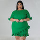 Slim-fit Round-neck Solid-color Casual Dress With Ruffled Hem