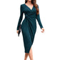 Solid Color V-neck Waist-controlled Slimming Split Long Sleeve Dress