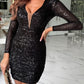 Robe de style européen et américain, col en V, hanches, paillettes, banquet