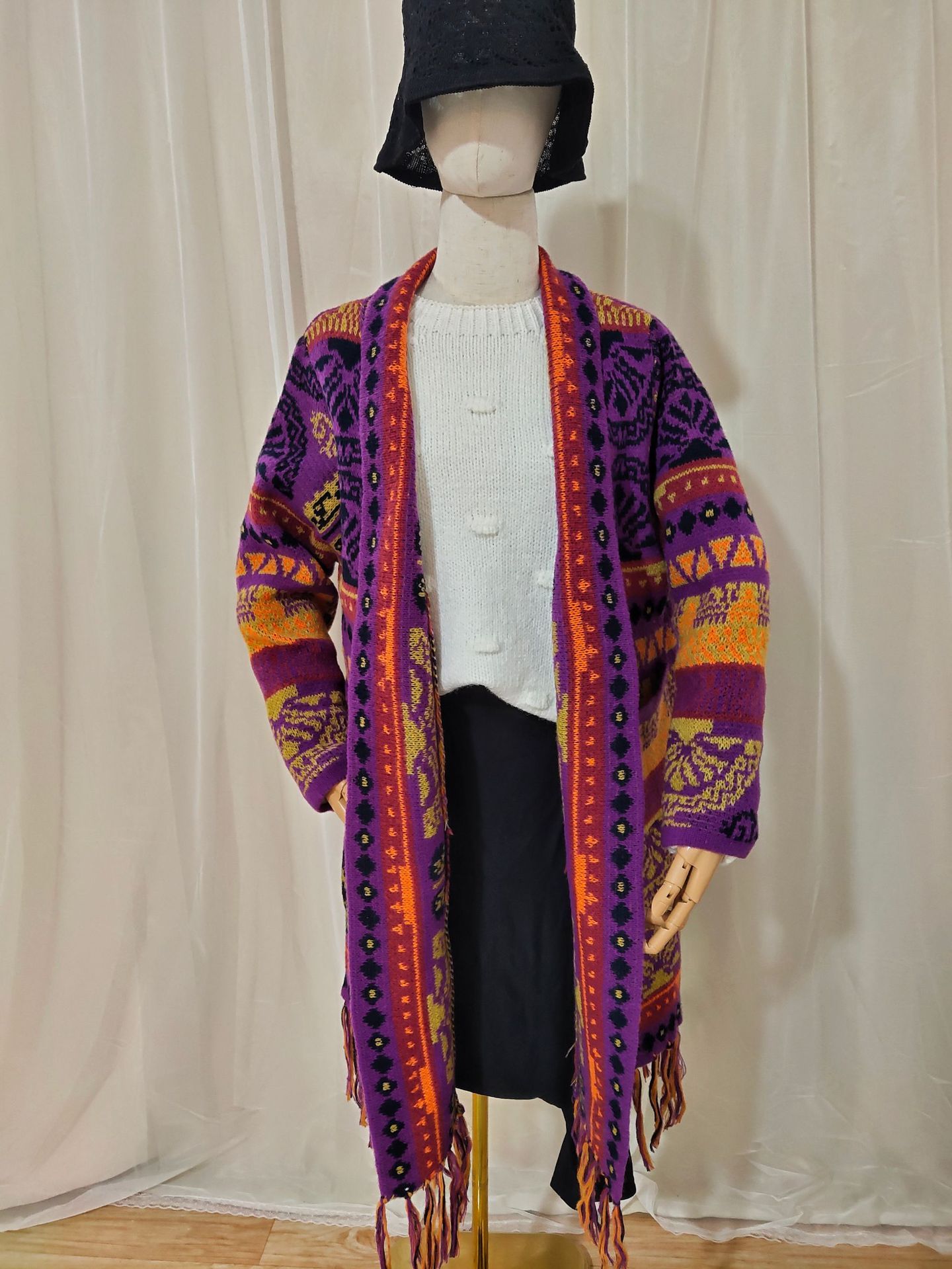 Autumn And Winter European And American Jacquard Retro Ethnic Style Women's Cardigan Version Loose Wool Cardigan