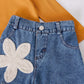 Flower Embroidered Denim Shorts Set Two-piece