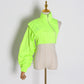 Solid Color Lapel Cardigan Slim-fit Tooling Style Cropped Jacket