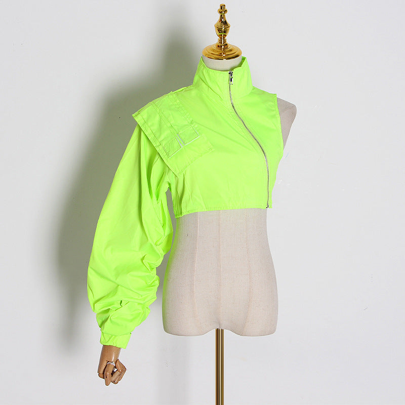 Solid Color Lapel Cardigan Slim-fit Tooling Style Cropped Jacket