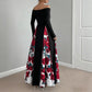 Off-shoulder Contrast-color Patchwork Long-sleeve Elegant Figure-flattering Dress