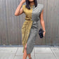 Printed Sleeveless Lace Pleated Dress