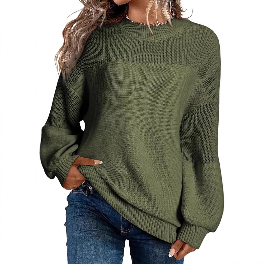 Pull à col rond et manches lanternes de couleur unie