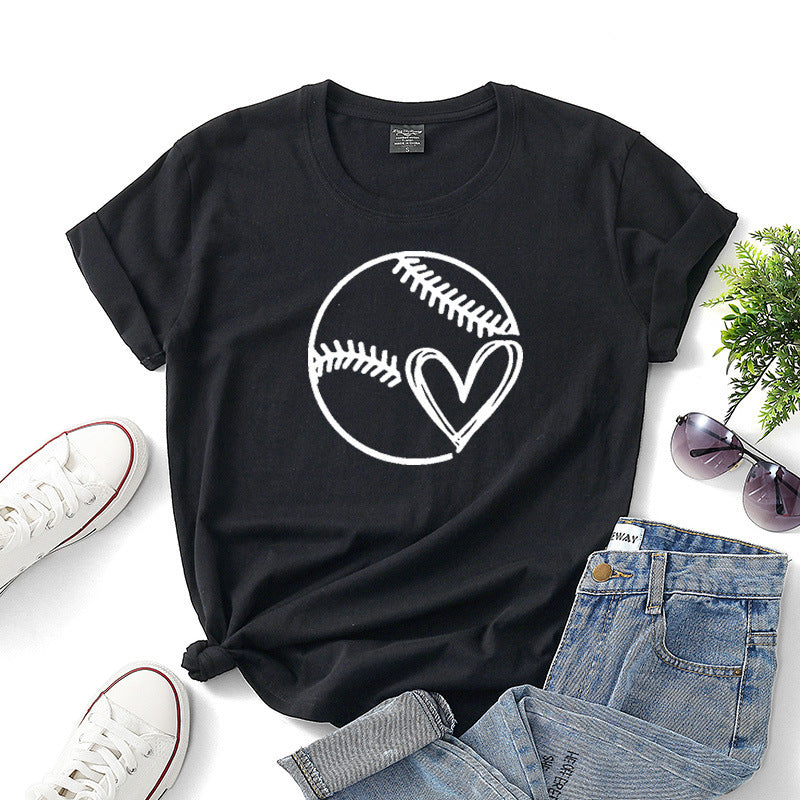 T-shirt décontracté à motif baseball pour femme