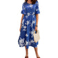 Fashionable Cinched Waist Round Neck Short-sleeve Printed Dress