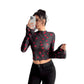 Mesh Floral Print Round-neck Flared Sleeves Long Sleeve