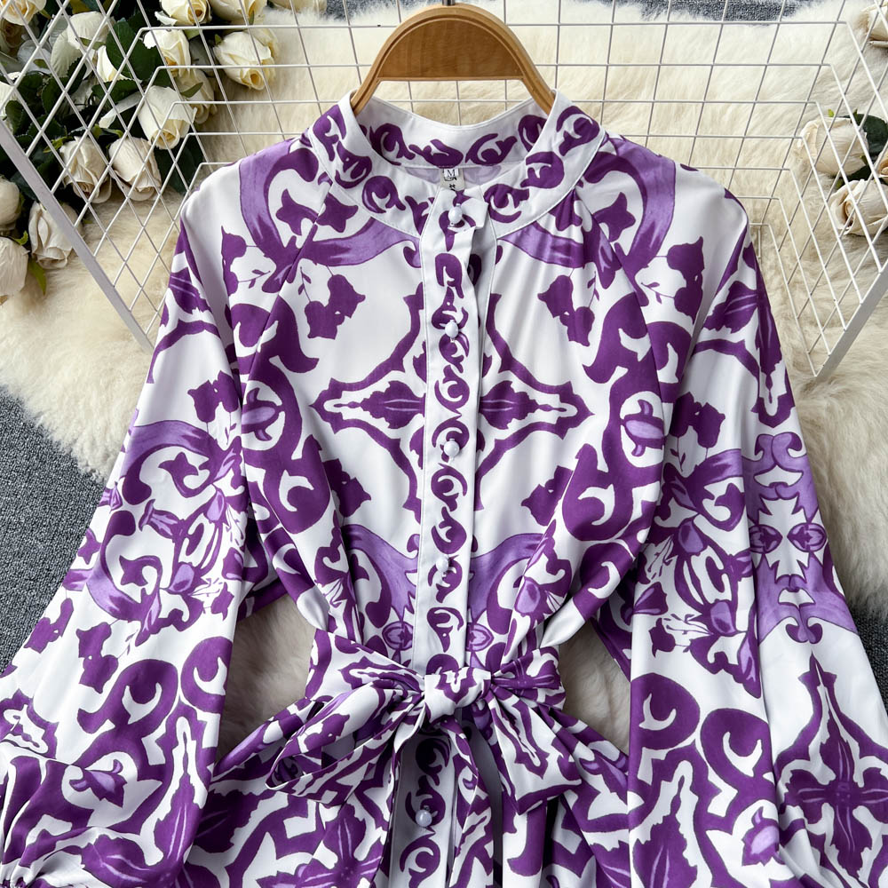 Single-breasted Ruffled Printed Dress