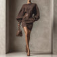 Pure Desire Wind Oblique Shoulder Batwing Sleeve With Belt Pullover Sweater