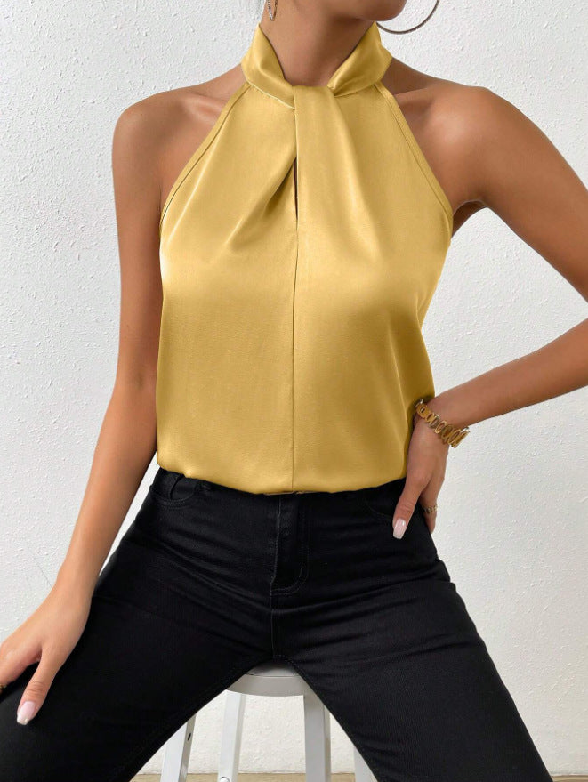 Women's Satin Halter Sleeveless Vest