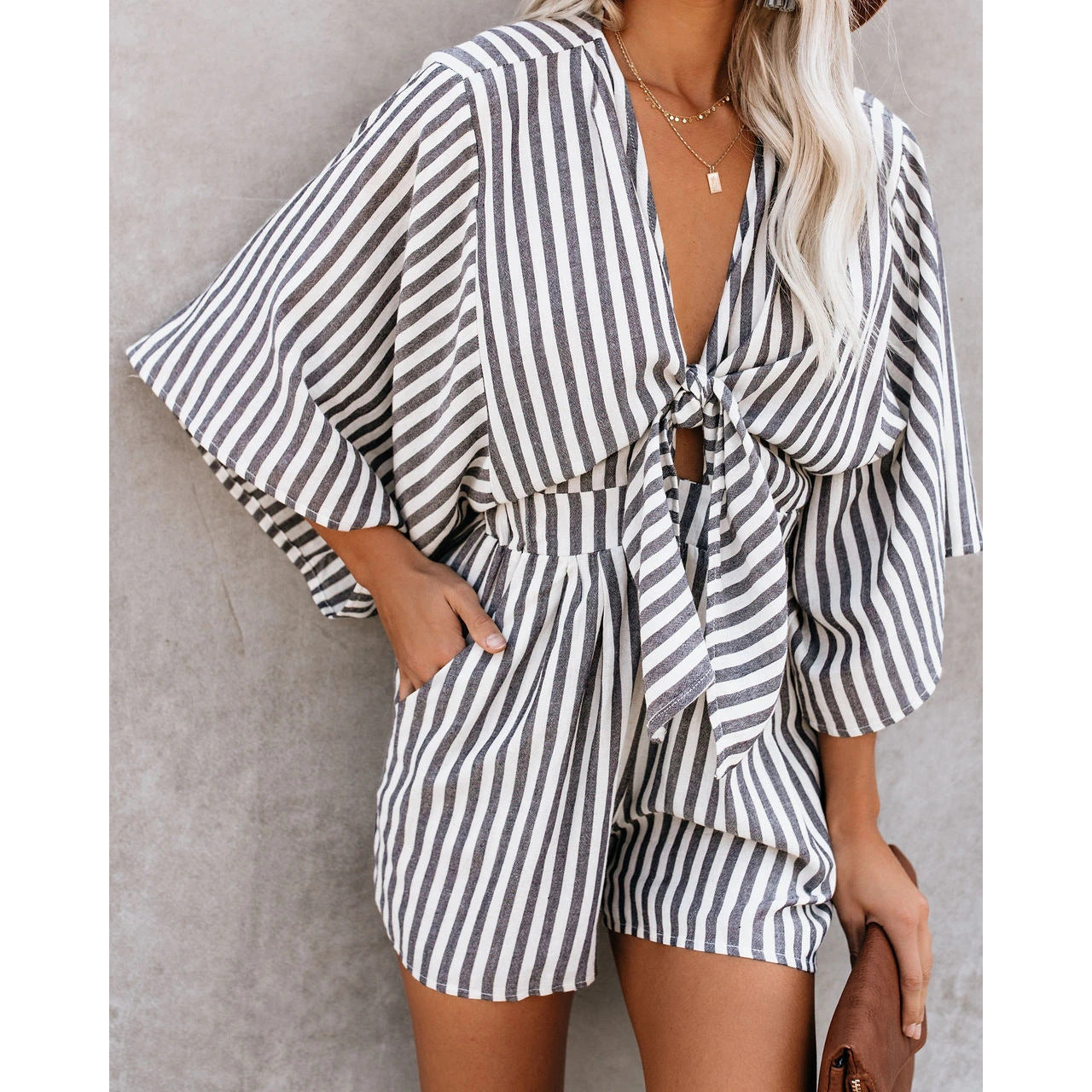 New V-Neck Wide Loose Jumpsuit For Women At Home And Holiday Style Jumpsuit