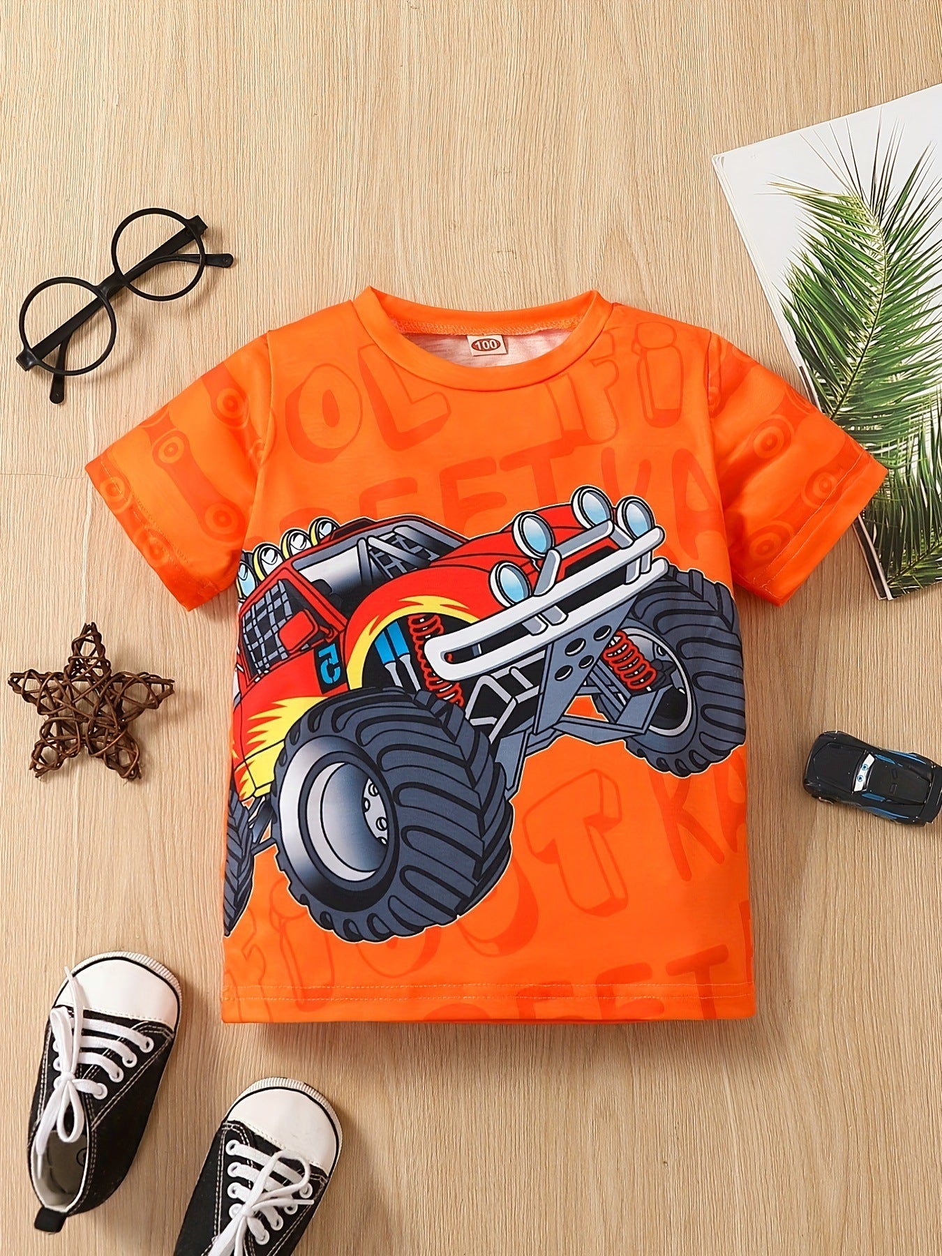 Fashion Children's Short-sleeved Cartoon Car Printing