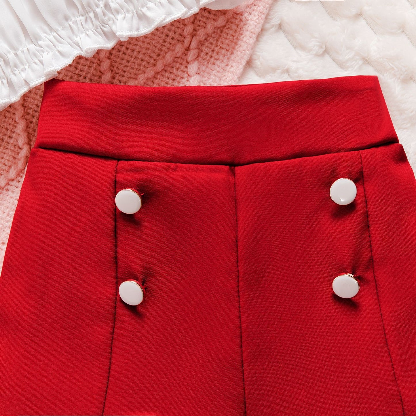Red Button Shorts Bow Accessory Cute Style