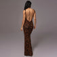 European And American Style Fashion Leopard Print Backless Slim Fit Mid-length Dress