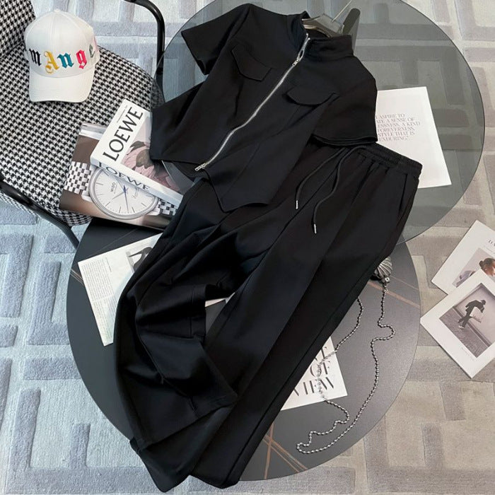 Short-sleeve Wide-leg Pants Casual Sportswear Set