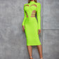 Retro Back Hollow-out Slit Slim-fitting Long Sleeve Dress