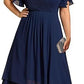 Banquet Evening Dress A- Line V-neck Chiffon Short Sleeve Knee-length Plus Size