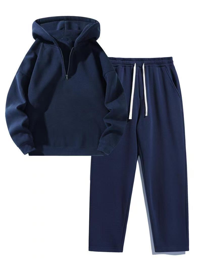Women's Casual Lapel Half-zip Sweatshirt And Wide-leg Pants Set