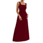 Robe décontractée sans manches à col carré et couleur unie pour femme