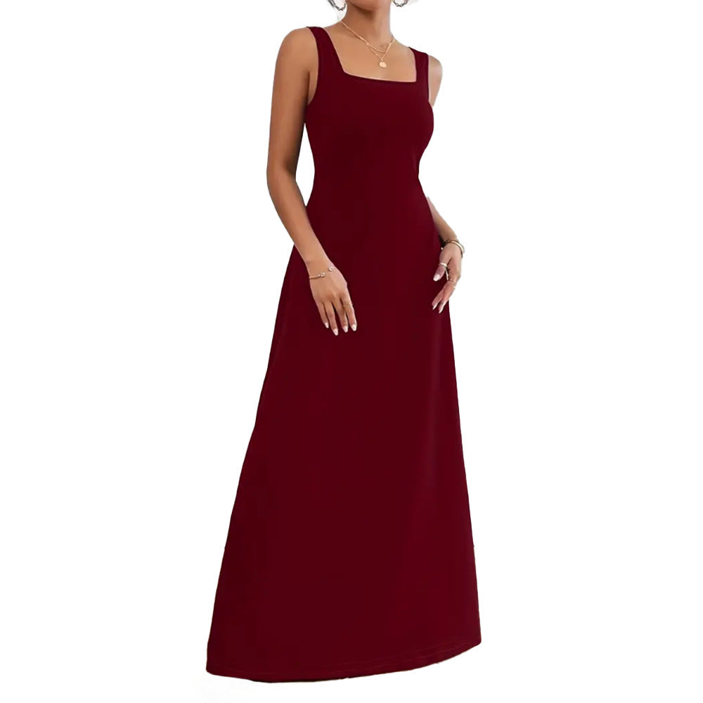 Robe décontractée sans manches à col carré et couleur unie pour femme