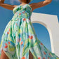 Robe longue sans bretelles à imprimé tendance pour les fêtes