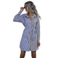 Bow Lace-up Long Sleeve European And American Blue Patchwork Stripes Cardigan Shirt Dress