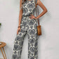 Printed Waist Cinching Casual Straight Leg Pants Set