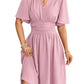 V-neck Fitted Waist Flare-sleeve Fashion Dress Women