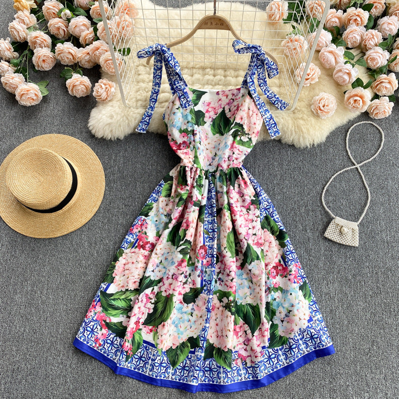 Women's Slim Design Printed Sling Dress